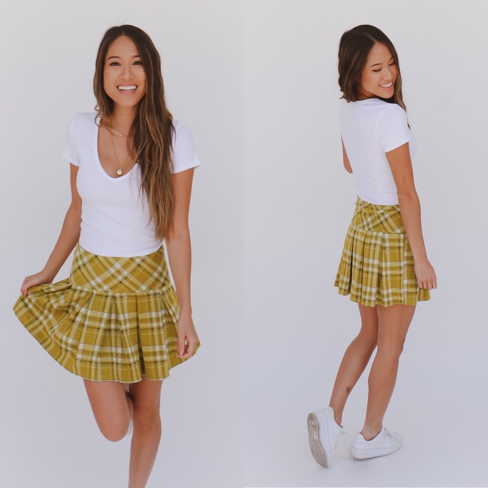 mustard plaid skirt